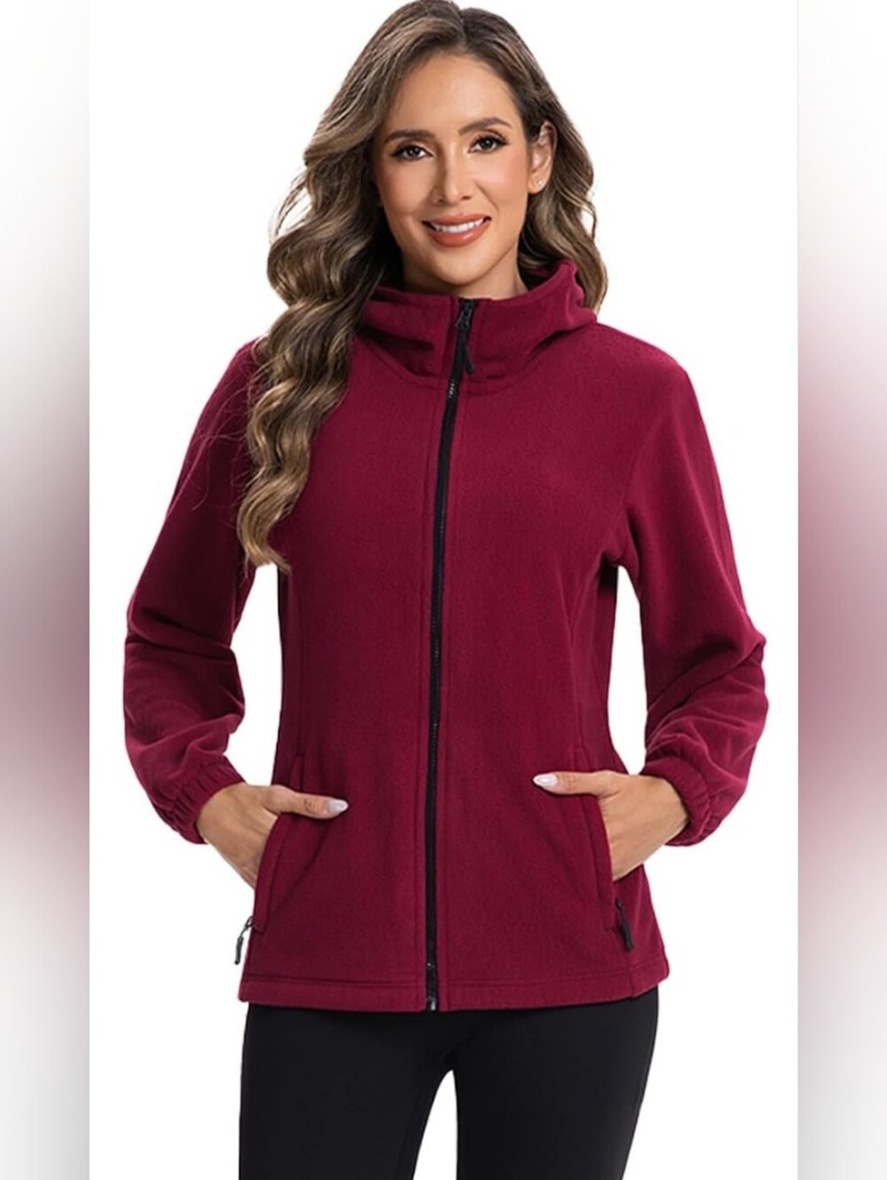 Women’s Burgundy Hooded Fleece Zip Jacket Size Large NWT